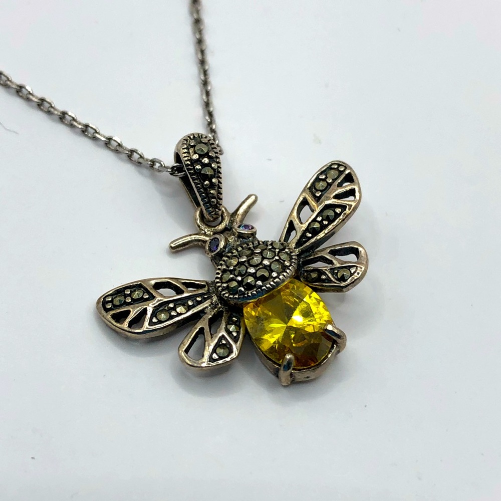 Faux Citrine Bee Pendant Necklace